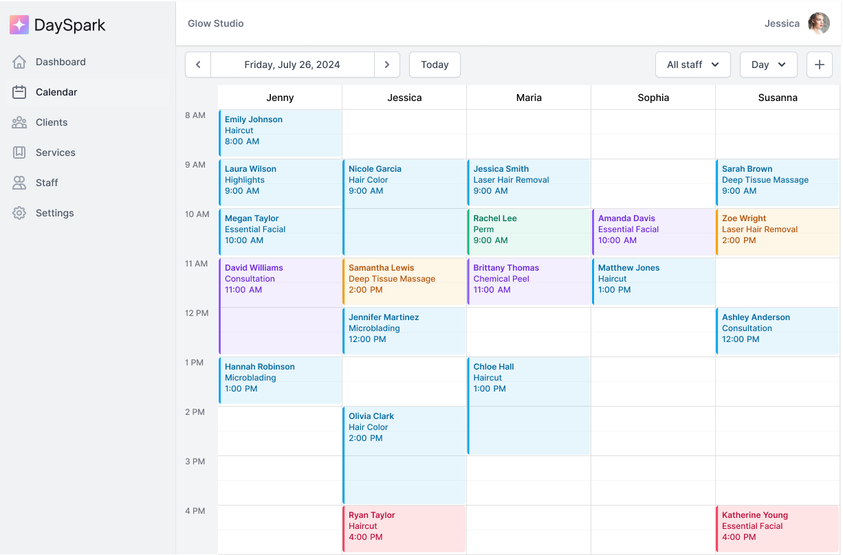 DaySpark dashboard — schedule and operations overview
