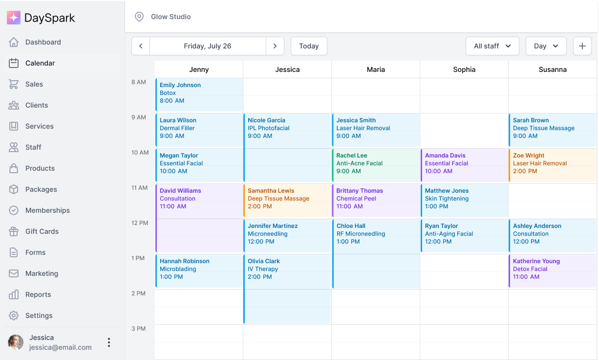 DaySpark dashboard — schedule and operations overview