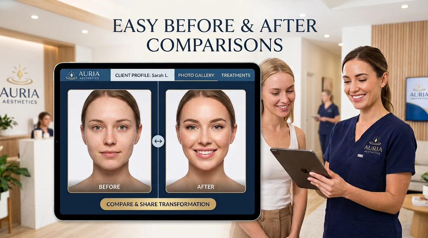 DaySpark before and after photos — side-by-side treatment comparison on client profiles