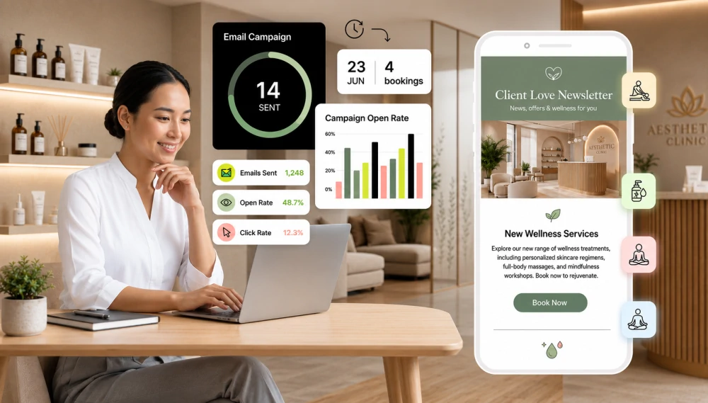 DaySpark email marketing — campaign builder and subscriber outreach for salons and med spas